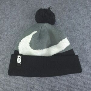 Nike Beanie Hat Youth Black Pom Swoosh Knit Winter Sports Ski Streetwear Running